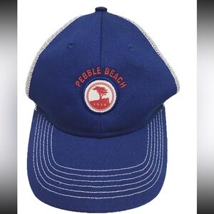Pebble Beach Golf Hat Blue White Mesh Cap Embroidered Strapback Youth One Sz